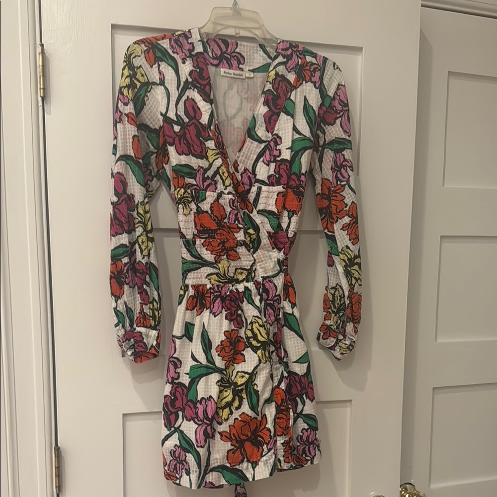 Roller Rabbit size xs floral light weight fabric wrap mini dress.  Really cute